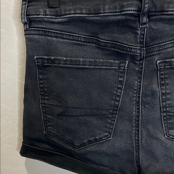 American Eagle Shorts Black Jean Cuff Next Level Stretch Super High Rise Shortie - Picture 6 of 13